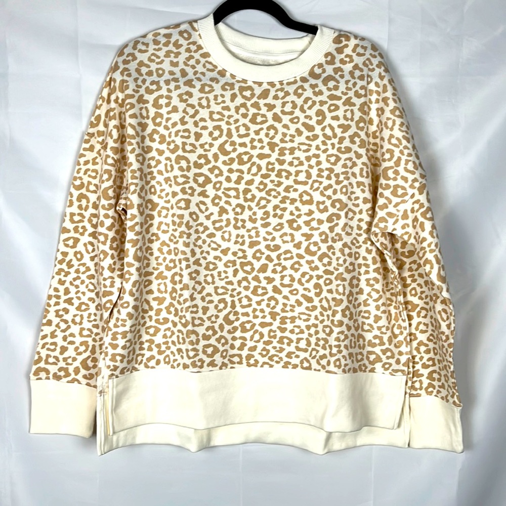 Leopard Beige & Cream Long Sleeve Sweater Side Split Women's Size Large